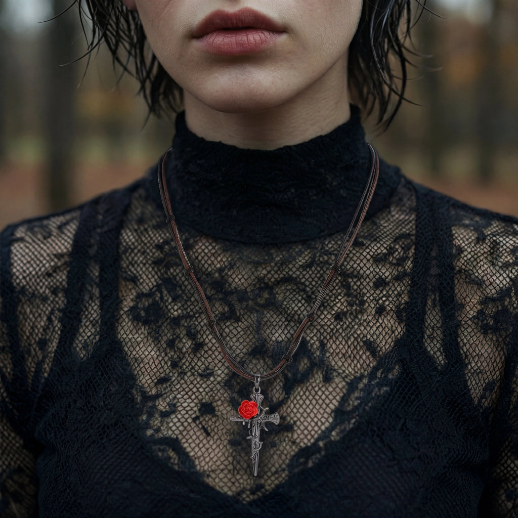 Thorn Rose Cross Necklace