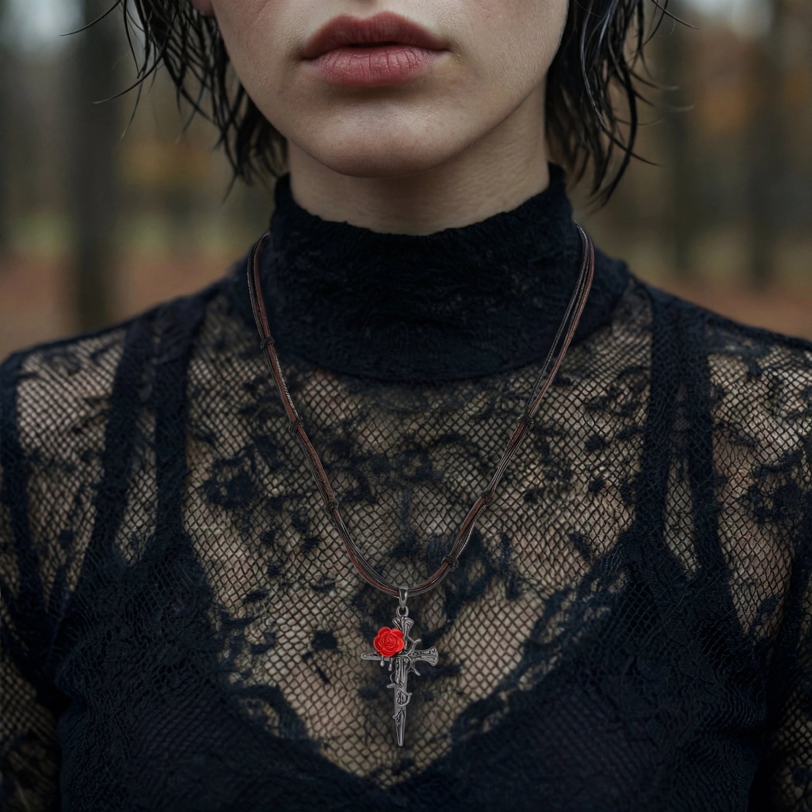 Thorn Rose Cross Necklace
