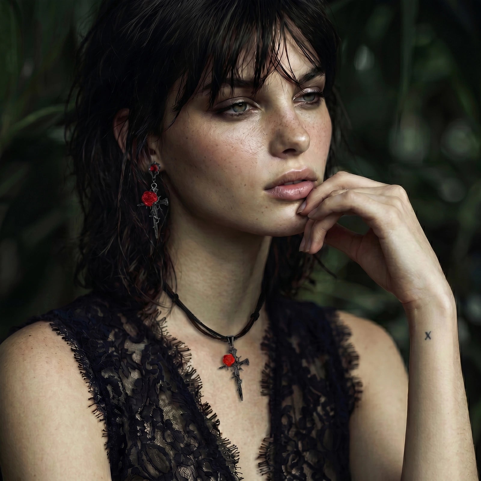 Thorned Rose Cross Set